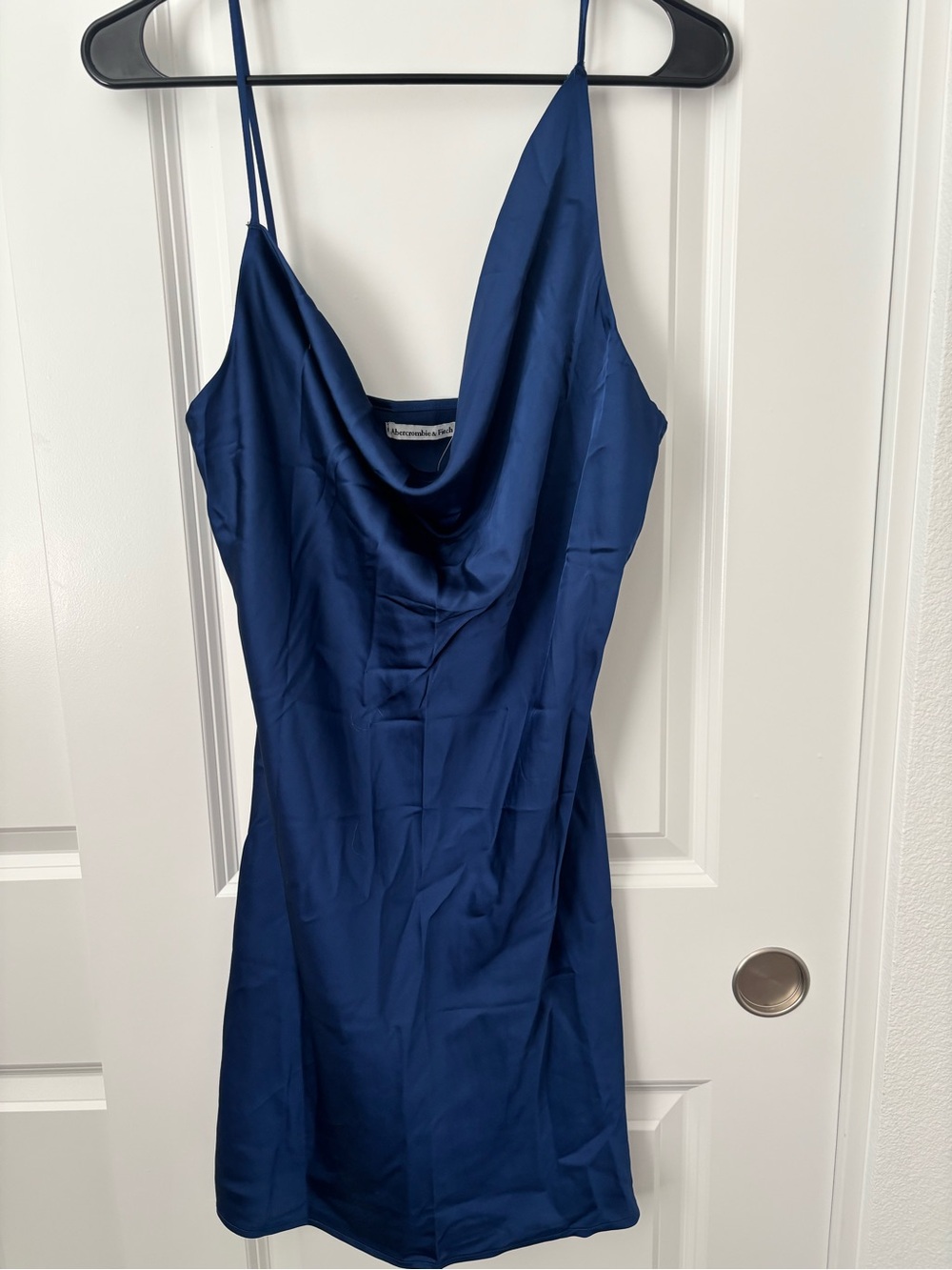 Abercrombie & Fitch Navy Blue Satin Cowl Neck Mini Dress